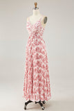 Blush Flower Pleated A Line Spaghetti Straps Wedding Guest Dress