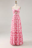 Blue Printed Floral Spaghetti Straps Cut Out Wedding Guest Dress