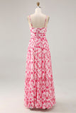 Blue Printed Floral Spaghetti Straps Cut Out Wedding Guest Dress