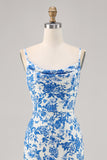 Blue Flower Cowl Neck Mermaid Long Wedding Guest Dress