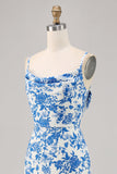 Blue Flower Cowl Neck Mermaid Long Wedding Guest Dress