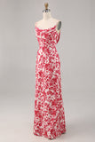 Blue Flower Cowl Neck Mermaid Long Wedding Guest Dress