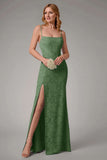 Dusty Blue Sheath Spaghetti Straps Bridesmaid Dress with Slit