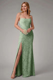 Dusty Blue Sheath Spaghetti Straps Bridesmaid Dress with Slit