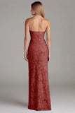 Strapless Sheath Dusty Blue Long Bridesmaid Dress