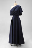 Black A Line Satin Mother Of The Bride Dress With Pockets