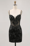 Dark Green Bodycon Backless Sheer Corset Homecoming Dress with Sequins