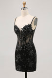 Dark Green Bodycon Backless Sheer Corset Homecoming Dress with Sequins