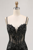 Dark Green Bodycon Backless Sheer Corset Homecoming Dress with Sequins