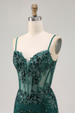Dark Green Bodycon Backless Sheer Corset Homecoming Dress with Sequins