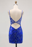 Dark Green Bodycon Backless Sheer Corset Homecoming Dress with Sequins