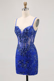 Dark Green Bodycon Backless Sheer Corset Homecoming Dress with Sequins