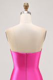 Fuchsia Strapless Beaded Bodycon Homecoming Dress with Slit