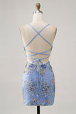 Bodycon Short Floral Peacock Homecoming Dress with Sequins