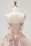 Sparkly Floral A-line Square Neck Sequins Short Homecoming Dress with Lace Up Back