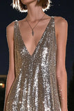 V-Neck A-Line Silver Grey Cocktail Dress