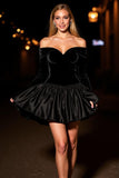 Off the Shoulder A-Line Black Cocktail Dress
