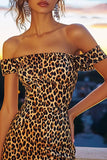 Kahki Leopard Off the Shoulder Bodycon Cocktail Dress
