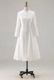 Ivory A Line Round Neck Long Sleeve Midi Work Dress