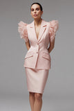 Pink 2 Piece Business Suits with Ruffles