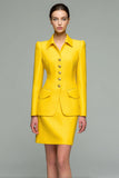 Yellow 2 Piece Collar Neck Business Suits