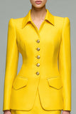 Yellow 2 Piece Collar Neck Business Suits