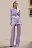 2 Piece Lilac Peak Lapel Satin Business Suits with Sash