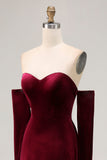Dark Red Sweetheart A Line Long Velvet Dress with Long Sleeves