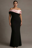 Black and Pink Mermaid Off The Shoulder Satin Long Plus Size Evening Dress