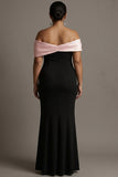 Black and Pink Mermaid Off The Shoulder Satin Long Plus Size Evening Dress