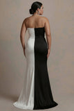Sweetheart Sheath Black and White Plus Size Long Evening Dress with Slit