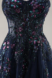 Sparkly Green A Line Strapless Sequins Corset Tulle Long Prom Dress With Slit