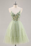 Green A Line Appliqued Corset Short Ball Dress