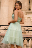 Green A Line Appliqued Corset Short Ball Dress