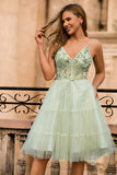 Green A Line Appliqued Corset Short Ball Dress