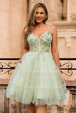 Green A Line Appliqued Corset Short Ball Dress