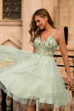 Green A Line Appliqued Corset Short Ball Dress