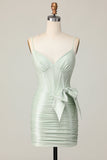 Sage Bodycon Corset Short Homecoming Dress with Bow