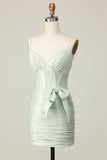 Sage Bodycon Corset Short Homecoming Dress with Bow