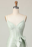 Sage Bodycon Corset Short Homecoming Dress with Bow