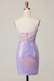 Sparkly Lilac Bodycon Corset Sequins Homecoming Dress with 3D Flowers