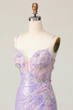 Sparkly Lilac Bodycon Corset Sequins Homecoming Dress with 3D Flowers