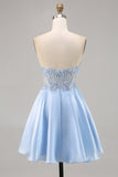 Light Blue Strapless A Line Short Homecoming Dress with Sequins