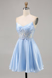 Light Blue Strapless A Line Short Homecoming Dress with Sequins