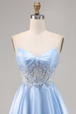 Light Blue Strapless A Line Short Homecoming Dress with Sequins