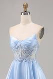 Light Blue Strapless A Line Short Homecoming Dress with Sequins