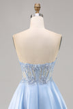 Light Blue Strapless A Line Short Homecoming Dress with Sequins