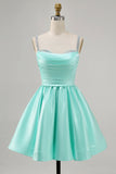 Fuchsia Satin A Line Short Homecoming Dress with Beading