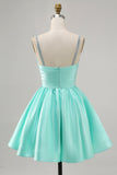 Fuchsia Satin A Line Short Homecoming Dress with Beading