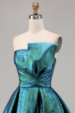 Metallic Ruched Peacock Green Strapless A Line Homecoming Dress